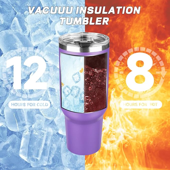 40 oz Tumbler with Lids and Straws, Stainless Steel Insulated Coffee Tumbler, Double Wall Vacuum Insulated Travel Mug Cup, Leakproof Thermal Coffee Cup for Hot and Cold Drinks (Purple) - Image 4