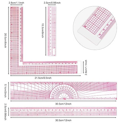 Pelopy 4 Pieces Clear Sewing Ruler Plastic Grid Transparent Ruler Plastic - Image 2