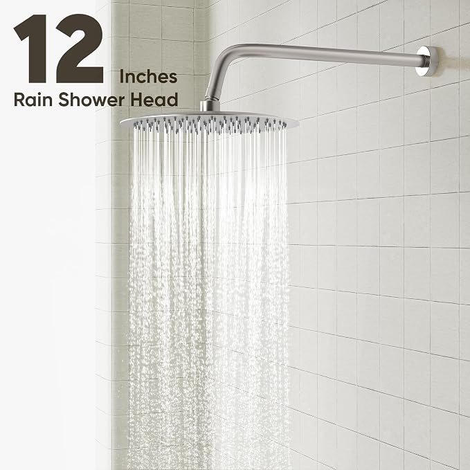 Gabrylly Shower System with Tub Spout, Bathtub Shower Faucet Set with High Pressure 12" Rain head and Handheld Spray, 3-Way Pressure Balance Valve Kit, Brushed Nickel - Image 4