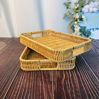 2 Pack Rectangle Rattan Serving Trays - Image 4