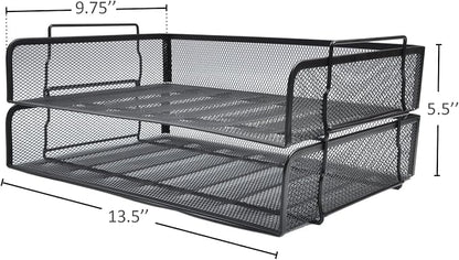 EASEPRES 2 Pack Stackable Desk Paper Tray, Metal Mesh Desktop Document Letter - Image 2