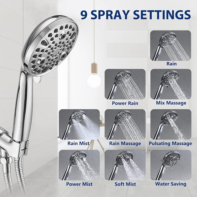 All Metal Bathtub Faucet with Sprayer 10 Settings, Fit for 1/2 inch or 3/4 inch Thread Pipe, 1/2 inch Slip on Pipe,Tub Spout with Diverter Chrome - Image 6
