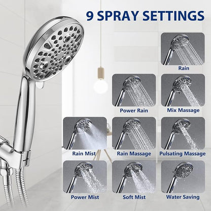 All Metal Bathtub Faucet with Sprayer 10 Settings, Fit for 1/2 inch or 3/4 inch Thread Pipe, 1/2 inch Slip on Pipe,Tub Spout with Diverter Chrome - Image 6