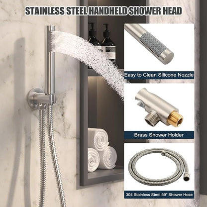 MONDAWE Round Shower Faucet Set, Wall Mounted Shower System 10 Inch Rainfall Shower Head with Handheld Combo, Brushed Nickle High Pressure Shower Set -Valve Included - Image 8