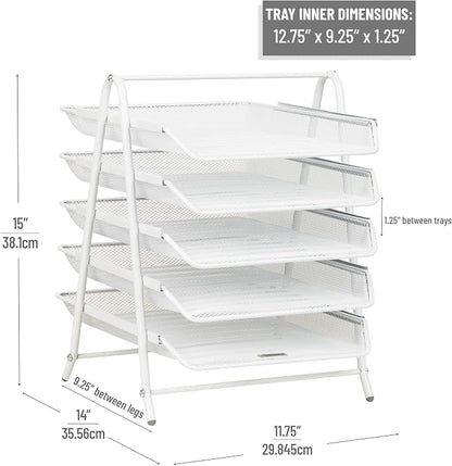 Mind Reader 5-Tier Paper Tray Organizer, Metal Mesh - Image 3