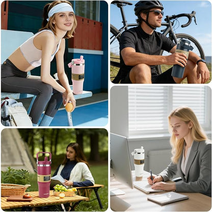 30oz Flip Straw Insulated Water Bottle with Handle, Leak Proof Stainless Steel Travel Coffee Mug, Double Wall Vacuum Tumbler for Cold Drinks, Gym Office Travel Essentials - Image 8