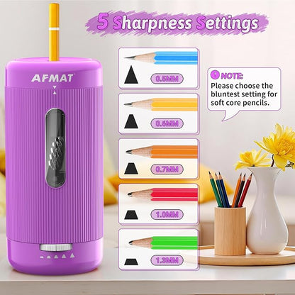 AFMAT Electric Pencil Sharpener, Auto in & Out, 5 Nibs, 7K+ Uses, Fully - Image 4