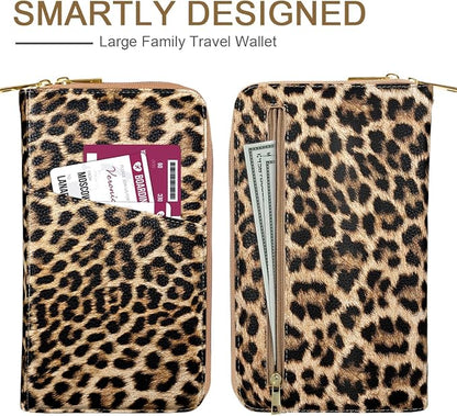 Family Passport Holder Wallet RFID Blocking Document Organizer PU Leather - Image 3