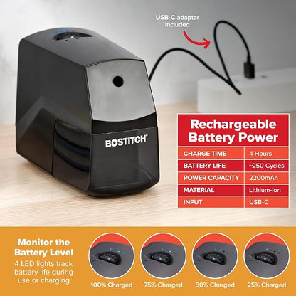 Bostitch Portable Rechargeable Battery Horizontal Pencil Sharpener Helical Blade - Image 4