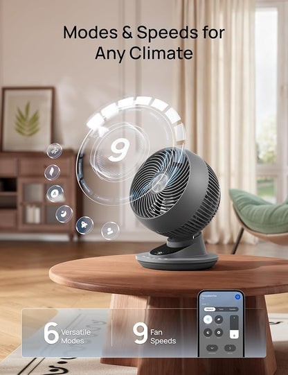 DREO Smart Fan for Bedroom, Powerful 85 ft Airflow, 12 Inches, Desk Fans in 20dB Quiet, 90°+90° oscillating fans, App/Voice Control, 9 Speeds & 8/12H Timer for Home Office Dorm - Image 3