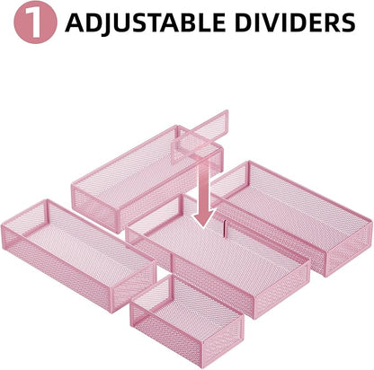 Marbrasse 5 Pack Desk Drawer Organizer Set, Mesh Drawer Storage Trays - Image 4