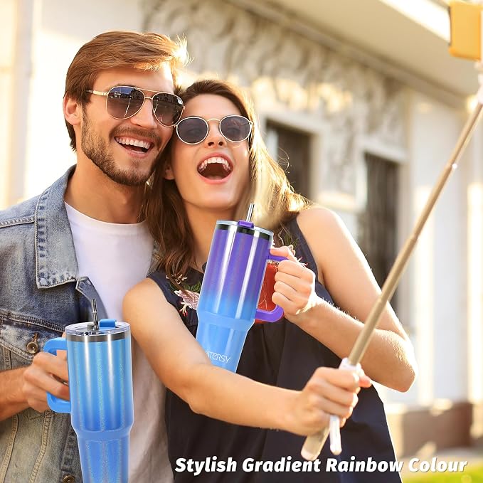 40 oz Shiny Tumbler with Handle and Straw,Stainless Steel Tumbler with Lid and Straw,Insulated Travel Mug(Cold for 34 Hours),Water Bottle for Iced Tea,Coffee (Purple) - Image 8