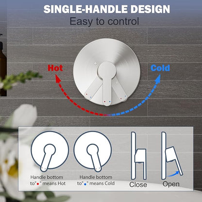 Tub Shower Faucet, Brushed Nickel Shower Faucet Set with 8-Inch All-Metal Rainfall Showerhead and Bathtub Spout, Single-Handle Tub Shower-Trim Kit Included Valve, Brushed Nickel - Image 8