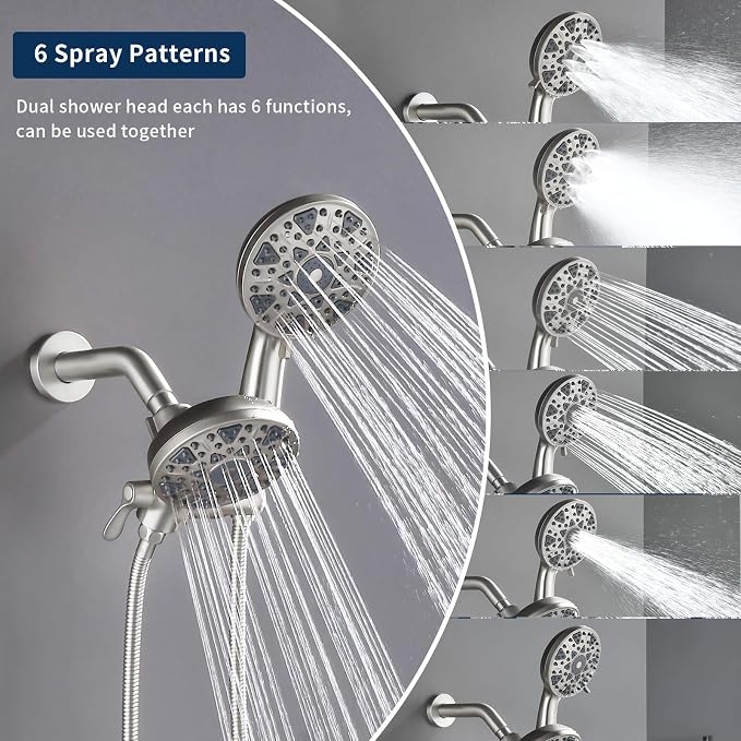 Tub and Shower Faucet Set Complete Dual Shower Head and Handheld 2 in 1 Combo Set Shower System with Tub Spout Tub and Shower Trim Kit Brushed Nickel - Image 5