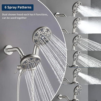 Tub and Shower Faucet Set Complete Dual Shower Head and Handheld 2 in 1 Combo Set Shower System with Tub Spout Tub and Shower Trim Kit Brushed Nickel - Image 5