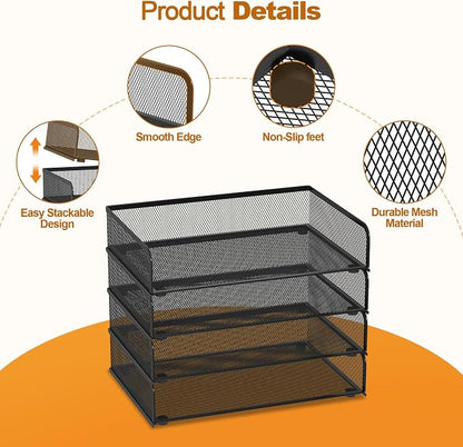 YINGHUA 4-Pack Metal Mesh Stackable Paper Letter Trays Organizer - Image 4