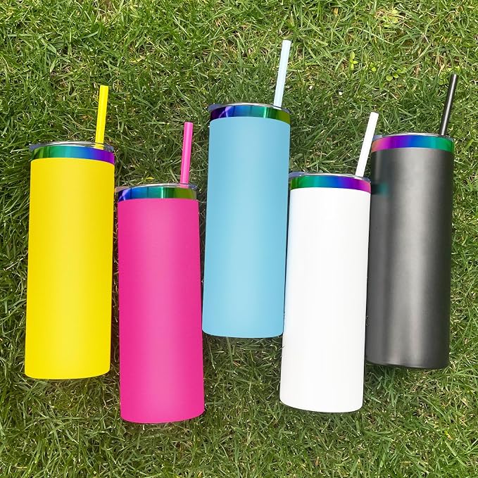 20 oz Skinny Tumblers Stainless Steel Tumbler with Lid and Straw Double Wall Vacuum Insulated Coffee Mug 20oz Powder Coated Cup for Hot and Cold Drinks(White,8 pack) - Image 8