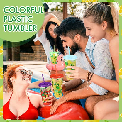 Honeydak 24 oz Lemon Tumbler with Straw and Lid Gifts Reusable Plastic Cups Bulk Water Bottle Iced Coffee Travel Mug Cup for Birthday Party - Image 6