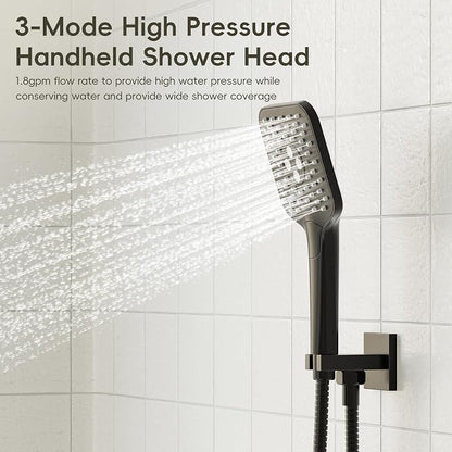 Gabrylly Shower System, 10 Inches Rain Shower Heads with Handheld Spray Combo, Wall Mounted Shower Faucets Sets Complete with Shower Valve Kit, Shower Head and Handle Set, Matte Black - Image 4