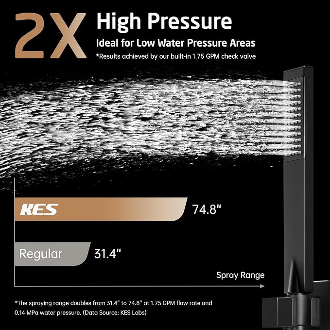 KES Black Shower Faucet Set Complete, 12 Inch Rainfall Shower Head with Handheld Spray, Waterfall Tub Spout Bathtub Faucet, Shower System, Regaderas Modernas Para Ducha, XB6305F18S12-BK - Image 3