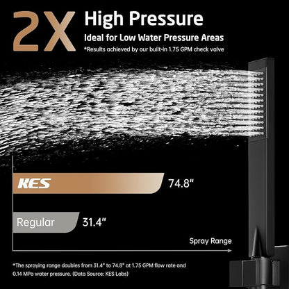 KES Black Shower Faucet Set Complete, 12 Inch Rainfall Shower Head with Handheld Spray, Waterfall Tub Spout Bathtub Faucet, Shower System, Regaderas Modernas Para Ducha, XB6305F18S12-BK - Image 3