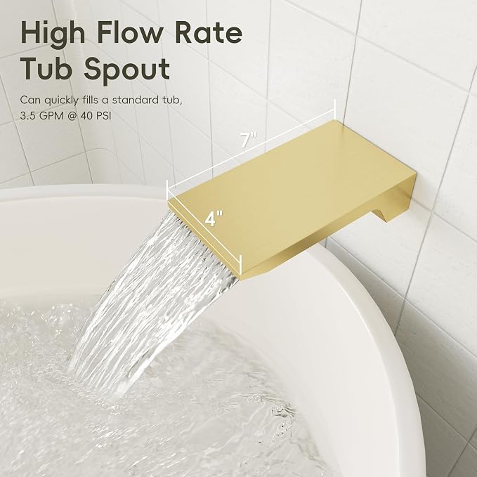 Gabrylly Shower System with Tub Spout, Wall Mounted Shower Faucet Set for Bathroom with High Pressure 10" Rain Shower head and 3-Setting Handheld Shower Head Set,Brushed Gold - Image 6