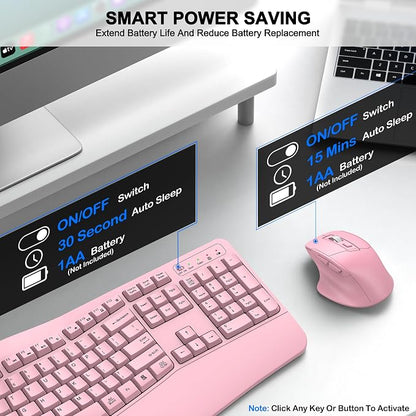 Wireless Keyboard and Mouse Combo, 2.4G Full Size Wave Keys Ergonomic Keyboard - Image 6