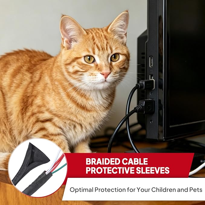 Black Braided Cable Management Sleeves Wire Loom Tubing Cord Protector - Image 4