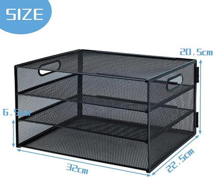 3 Tier Desk Organiser with Handle, Pull-Out Mesh File Organizer - Image 2