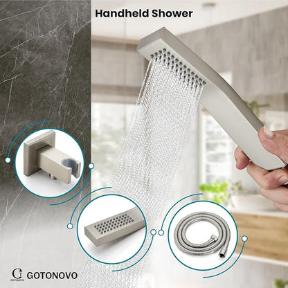 gotonovo Shower System with Tub Spout Wall Mounted Rain Shower Head and Handle Combo Shower Faucet Set with Valve, 12 Inch, Brushed Nickel - Image 6