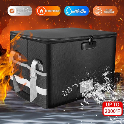 ENGPOW File Box with Lock, Fireproof Document Box with Pockets, Collapsible - Image 3