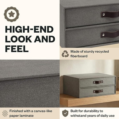Bigso Birger 2-Drawer Canvas Fiberboard Easy Pull Handle Document Letter Box | - Image 6