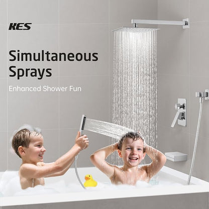 KES Chrome Shower System with Tub Spout Bath Shower Faucet Set 10 Inch Rain Shower with Handheld Spray Pressure Balance, XB6305F18-CH - Image 4