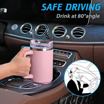 40 oz Tumbler with Handle and Straw, Pink Insulated Travel Mug Iced Coffee Cup, Reusable Stainless Steel Insulated Water Bottle, Keeps Drinks Cold for 34 Hours, Women Christmas Gifts for Mom Grandma - Image 3