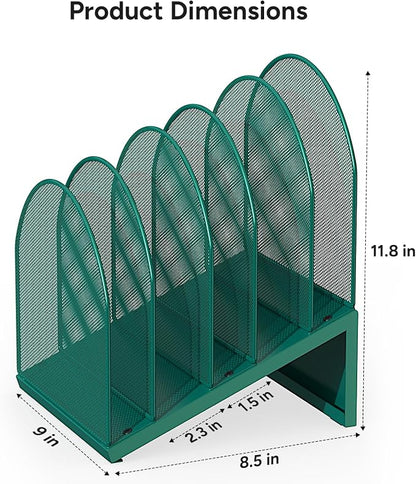 5-Section Desk File Organizer, Metal Mesh Folder Organizer - Image 4
