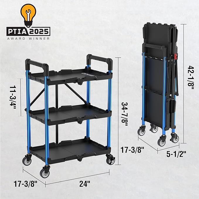 WORKPRO 3-Tier Collapsible Service Cart, 210 LBS Foldable Utility Cart - Image 3