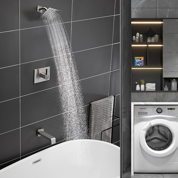 SOOOHOT Bathtub Shower Systems, Tub and Shower Faucet Set Combo with 6 Inch Brushed Nickel Shower Faucet Set, Shower Tub Faucets Sets Complete (Valve Included) - Image 2