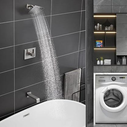 SOOOHOT Bathtub Shower Systems, Tub and Shower Faucet Set Combo with 6 Inch Brushed Nickel Shower Faucet Set, Shower Tub Faucets Sets Complete (Valve Included) - Image 2