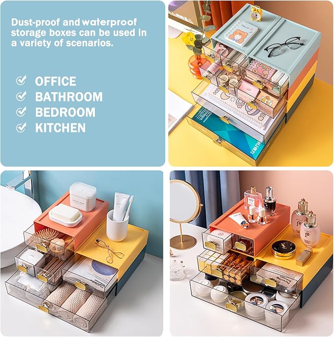 2 PACK Stackable Desk Organizer Stackable Storage Drawer Small Desk Organizer - Image 3