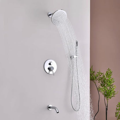 Shower System with Tub Spout, Bathtub Shower Faucet Set, 8" Rain Shower Head and Handheld Spray Combo, Round Shower Head and Handle Set with Tub Spout (Valve Included), Polished Chrome - Image 2