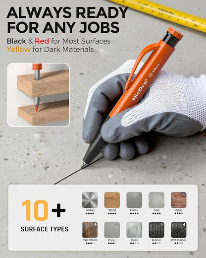 Nicpro Carpenter Pencils with Sharpener & Finger Grip, Mechanical Pencil Set - Image 5
