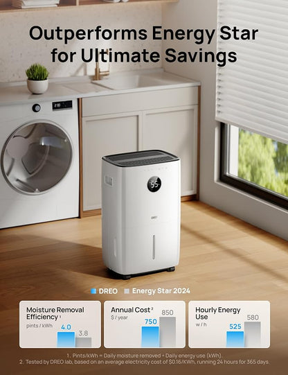 DREO 110-Pint Smart Dehumidifier for Basement, 4500 Ft² for Large Room, 2 Gallon Water Tank, Auto/Comfort/Constant Mode Dehumidifiers for Home, Bedroom, Bathroom, with Drain Hose, Black, 711S - Image 4