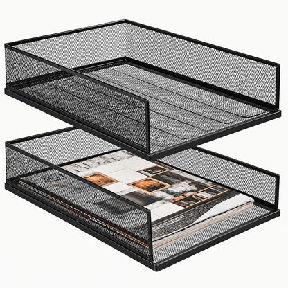 YOUEON 2 Pack Wire Mesh Letter Trays 12.8"x10"x2.9", Stackable Paper Tray by YOUEON