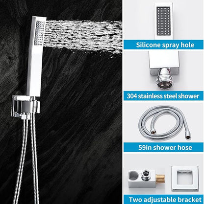 Chrome Shower Faucet Set with Tub Spout 10 Inch, Shower Head and Handle Set with 2 Hooks, Tub and Shower Faucet Combo, Rain Shower and Handheld Shower System Square Wall Mount for Bathroom - Image 3