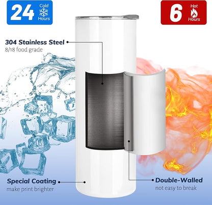 Joyclub Sublimation Tumblers Blanks 20 oz 10 Pack Skinny Straight Tumblers Bulk Stainless Steel Insulated Sublimation Cups with Lid and Straw, Gift Box - Image 4
