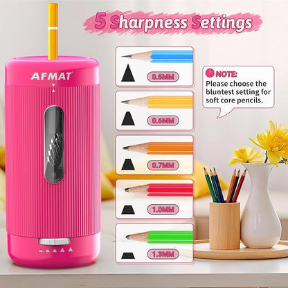 AFMAT Electric Pencil Sharpener, Auto in & Out, 5 Nibs, 7K+ Uses, Fully - Image 4