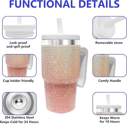 20-OZ Insulated Water Bottle,Insulated Stainless Steel Tumbler,Reusable Cold Drink Thermos,BPA-Free, Double-Wall Stainless Steel Water Bottle (Pink White Gradient-Diamond, 20, Fluid Ounces) - Image 3