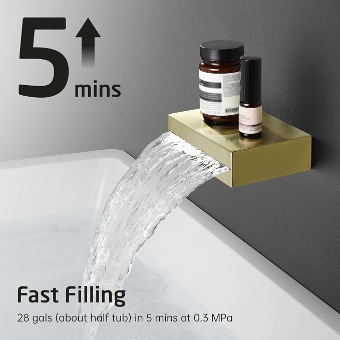 KES Brushed Gold Shower System with Tub Spout, Pressure Balanced Bath Tub Shower Faucet Set Complete with Valve, Shower System with Rain Shower Head with Handheld, XB6305F18-BZ - Image 5