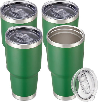 30 oz Tumbler with Lid Stainless Steel Tumblers Bulk Vacuum Insulated Cup Reusable Powder Coated Travel Mug Double Wall Leak Proof Cups Keep Cold Drinks for 12 Hours Dark Green, Set of 4 by CoolYoleb