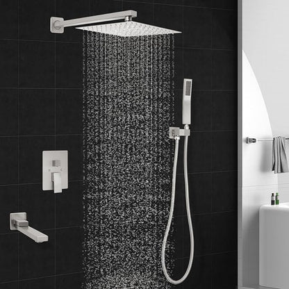 12 inch Square Shower Head and Handheld Set, Gasecoet Shower System with Tub Spout Wall Mounted Shower Faucet for Bathroom - Brushed Nickel (With Shower Valve) - Image 7